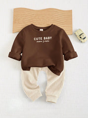 Conjunto 2 Peças Bebê Menino Moletom Cute Baby e Calça Canelada 001 Conjunto Menino 05 Kabannas Marrom Recém-nascido 