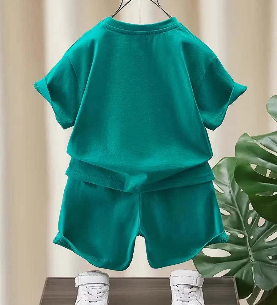 Conjunto 2 Peças Infantil Masculino Camiseta Dinossauro 3D Manga Curta e Shorts Conjunto Menino 14 Kabannas 