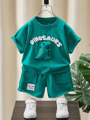 Conjunto 2 Peças Infantil Masculino Camiseta Dinossauro 3D Manga Curta e Shorts Conjunto Menino 14 Kabannas Verde 6-9 Meses 