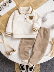 Conjunto 2 Peças Infantil Masculino Polo Jacquard Aplique Ursinho Calça Jogger Bege Conjunto Menino 03 Kabannas Bege / Off-white 9-12 Meses 