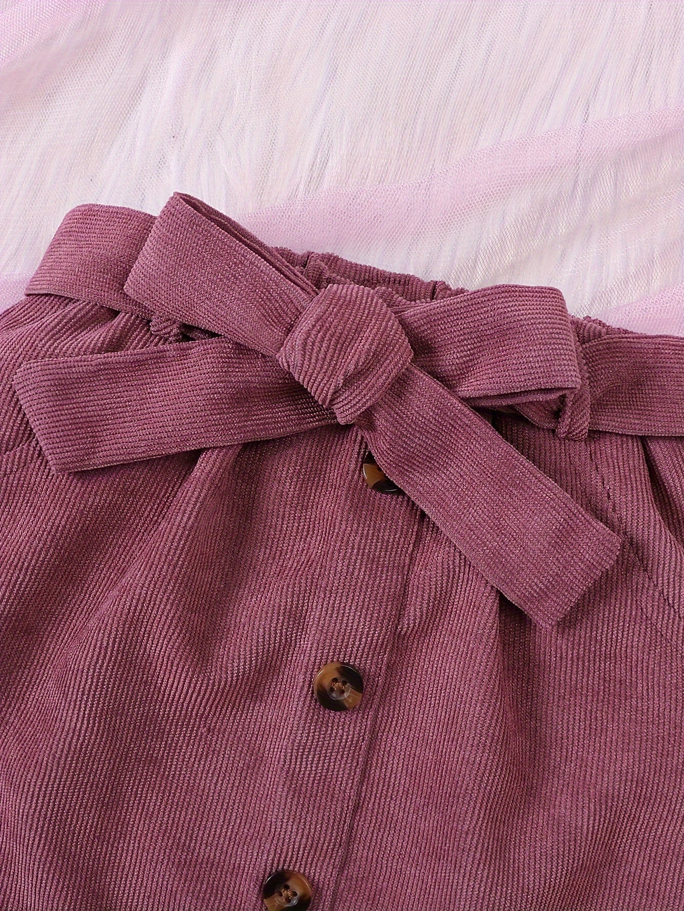 Conjunto 2 Peças Infantil Menina Blusa Canelada Manga Longa com Babado e Saia Cotelê com Laço Conjunto Menina 23 Kabannas 