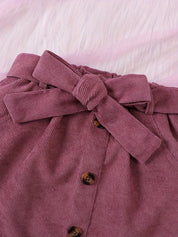 Conjunto 2 Peças Infantil Menina Blusa Canelada Manga Longa com Babado e Saia Cotelê com Laço Conjunto Menina 23 Kabannas 