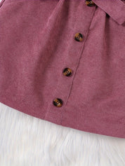 Conjunto 2 Peças Infantil Menina Blusa Canelada Manga Longa com Babado e Saia Cotelê com Laço Conjunto Menina 23 Kabannas 