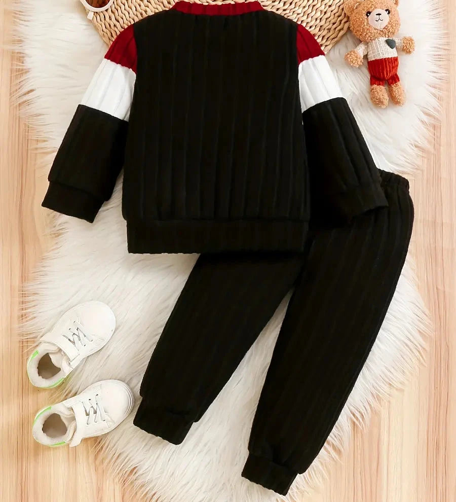 Conjunto 2 Peças Infantil Menino Moletom Canelado Colorblock Blusa Manga Longa e Calça Jogger Conjunto Menino 13 Kabannas 