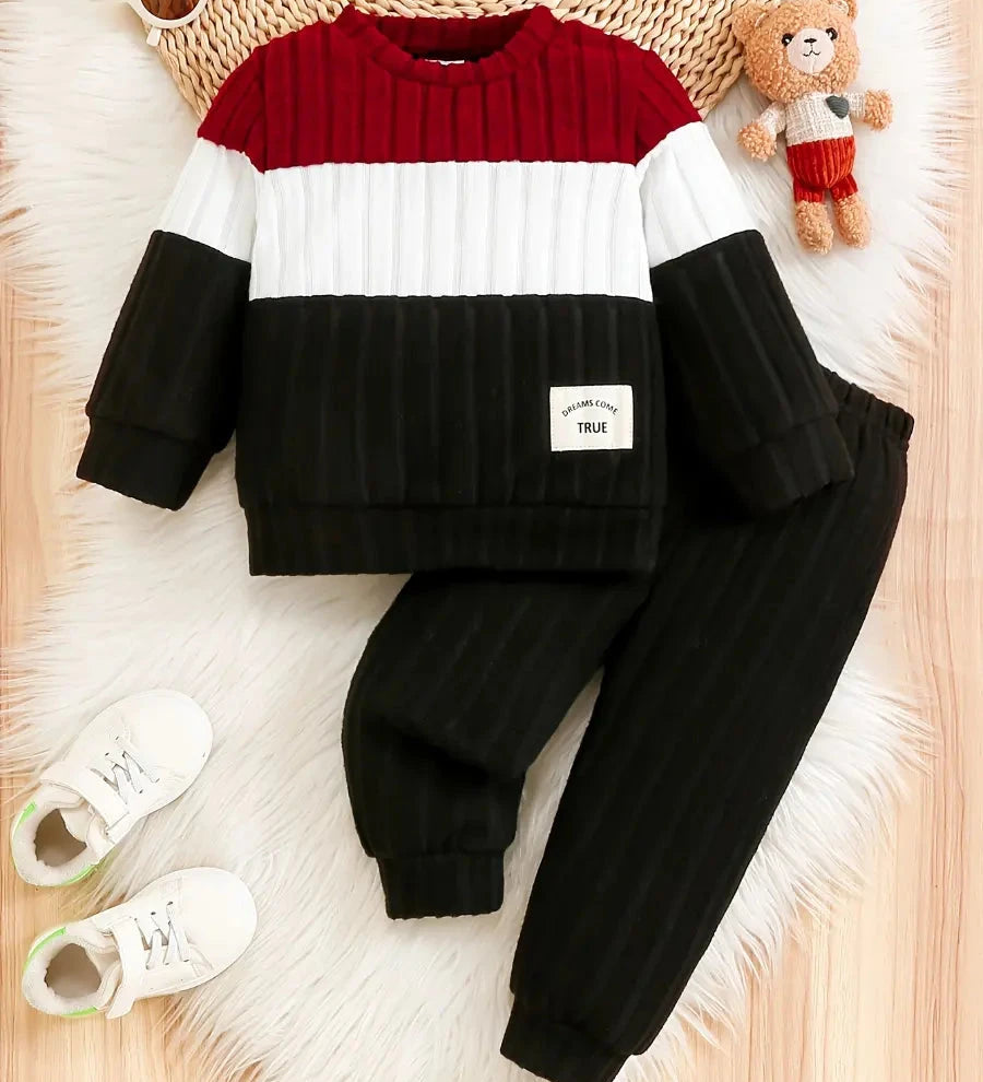 Conjunto 2 Peças Infantil Menino Moletom Canelado Colorblock Blusa Manga Longa e Calça Jogger Conjunto Menino 13 Kabannas 6-9 Meses 
