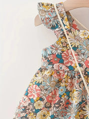 Conjunto 2 Peças Vestido Floral sem Mangas e Bolsa de Palha Bebê Menina Vestido Infantil 03 Kabannas 