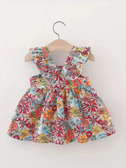 Conjunto 2 Peças Vestido Floral sem Mangas e Bolsa de Palha Bebê Menina Vestido Infantil 03 Kabannas 