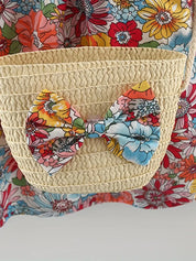 Conjunto 2 Peças Vestido Floral sem Mangas e Bolsa de Palha Bebê Menina Vestido Infantil 03 Kabannas 