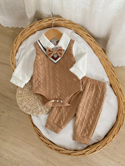 Conjunto 3 Peças Bebê Menino Body Colete Texturizado Calça 001 Conjunto Menino 12 Kabannas 