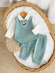 Conjunto 3 Peças Bebê Menino Body Colete Texturizado Calça 001 Conjunto Menino 12 Kabannas 