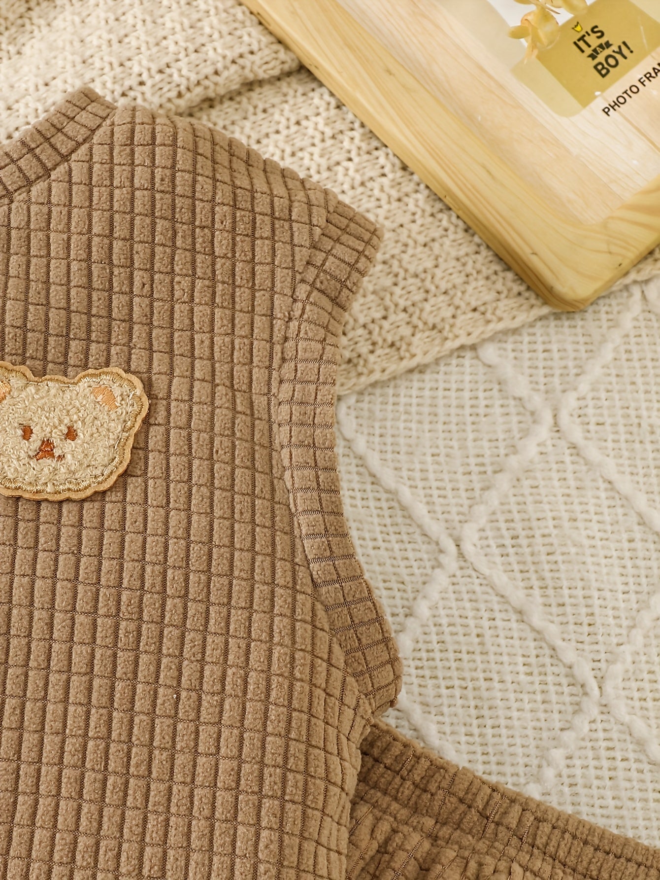 Conjunto 3 Peças Bebê Menino Camisa Colete Waffle e Calça Elástica Urso Conjunto Menino 24 Kabannas 