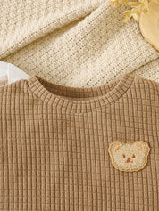 Conjunto 3 Peças Bebê Menino Camisa Colete Waffle e Calça Elástica Urso Conjunto Menino 24 Kabannas 
