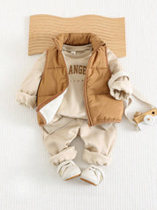 Conjunto 3 Peças Bebê Menino Moletom Los Angeles Colete Sherpa e Calça Jogger 001 Conjunto Menino 11 Kabannas Cáqui 6-9 Meses 