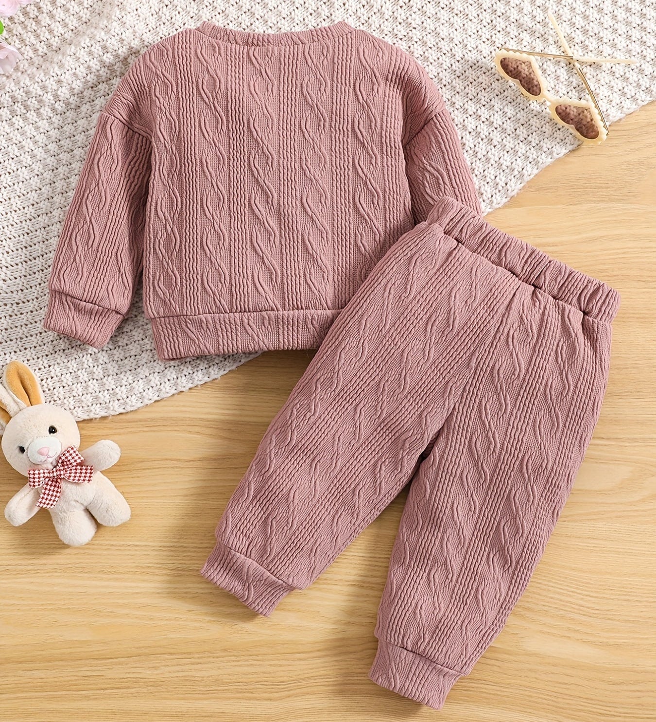Conjunto Bebê Menina 2 Peças Moletom Texturizado Bordado Coelho com Laço e Calça Conjunto Menina 15 Kabannas 