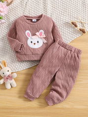 Conjunto Bebê Menina 2 Peças Moletom Texturizado Bordado Coelho com Laço e Calça Conjunto Menina 15 Kabannas Rosa antigo 3-6 Meses 