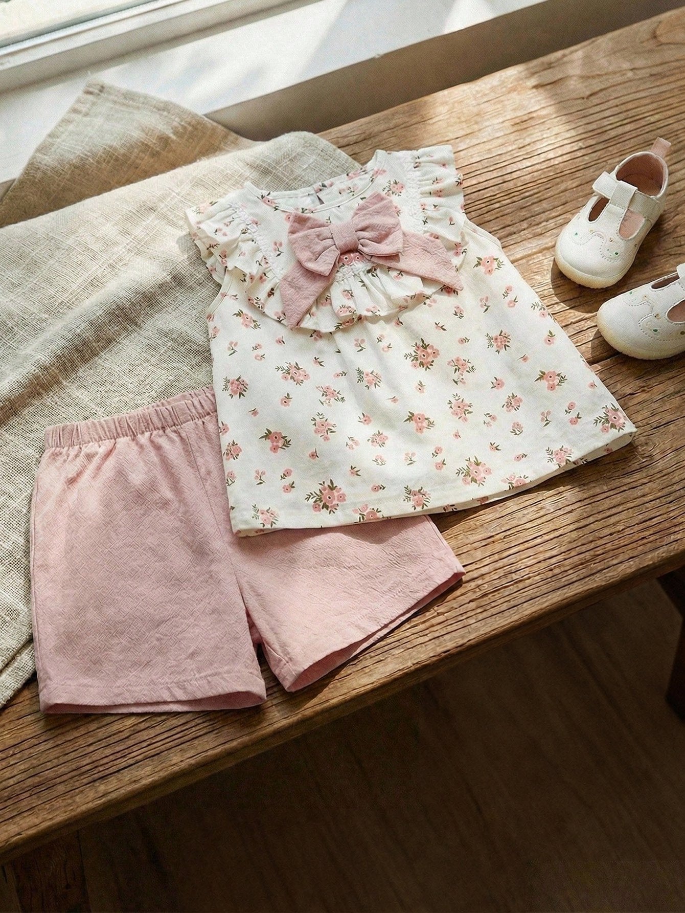 Conjunto Bebê Menina Blusa Floral com Babado e Shorts 004 Conjunto Menina 22 Kabannas Rosa 0-1 Meses 