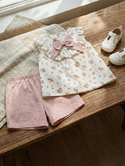 Conjunto Bebê Menina Blusa Floral com Babado e Shorts 004 Conjunto Menina 22 Kabannas Rosa 0-1 Meses 