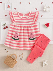 Conjunto Bebê Menina Blusa Listrada Melancia e Legging 004 Conjunto Menina 16 Kabannas Rosa 6-9 Meses 