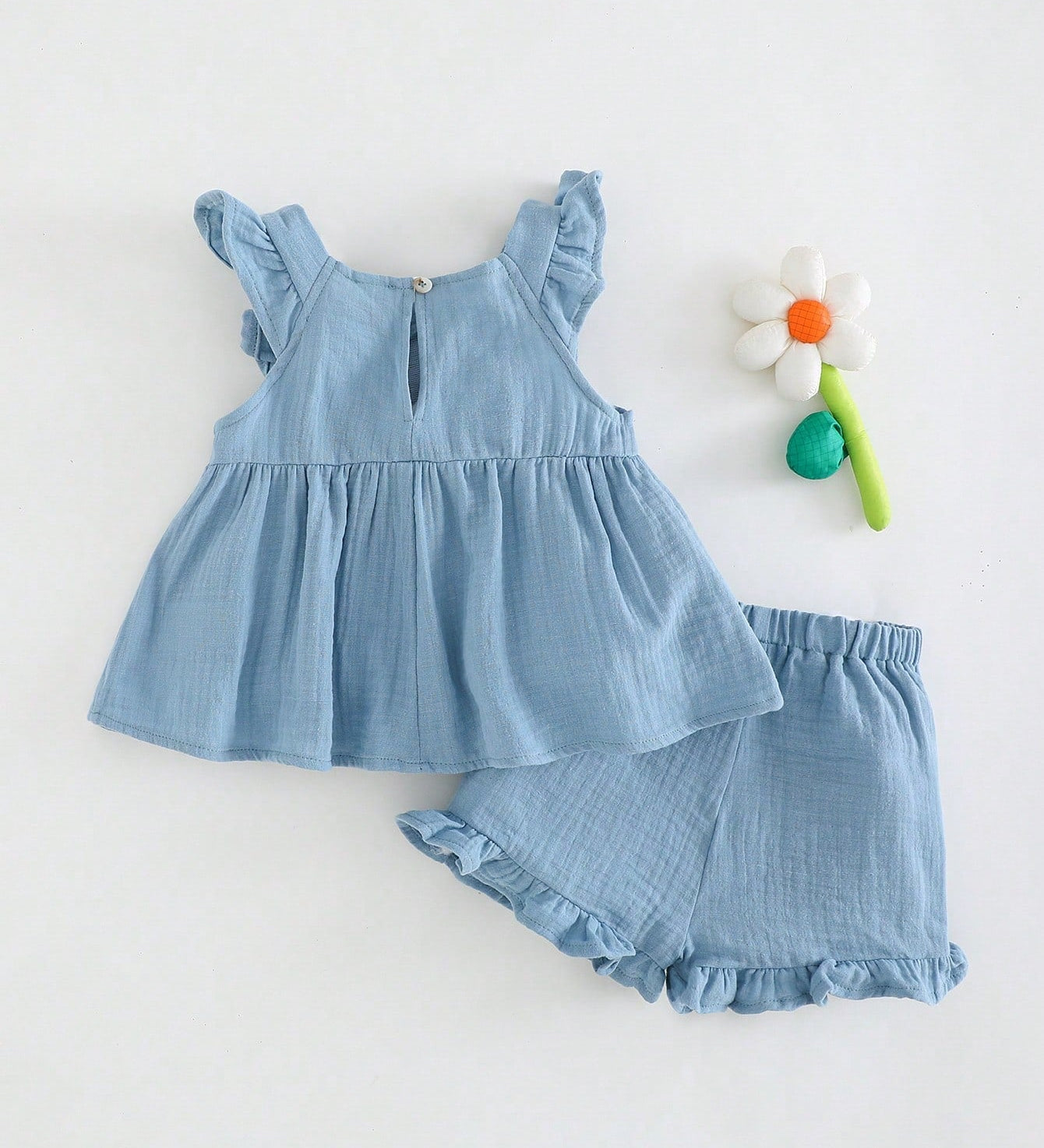 Conjunto Bebê Menina com Flores Aplicadas Babados e Shorts 003 Conjunto Menina 11 Kabannas 
