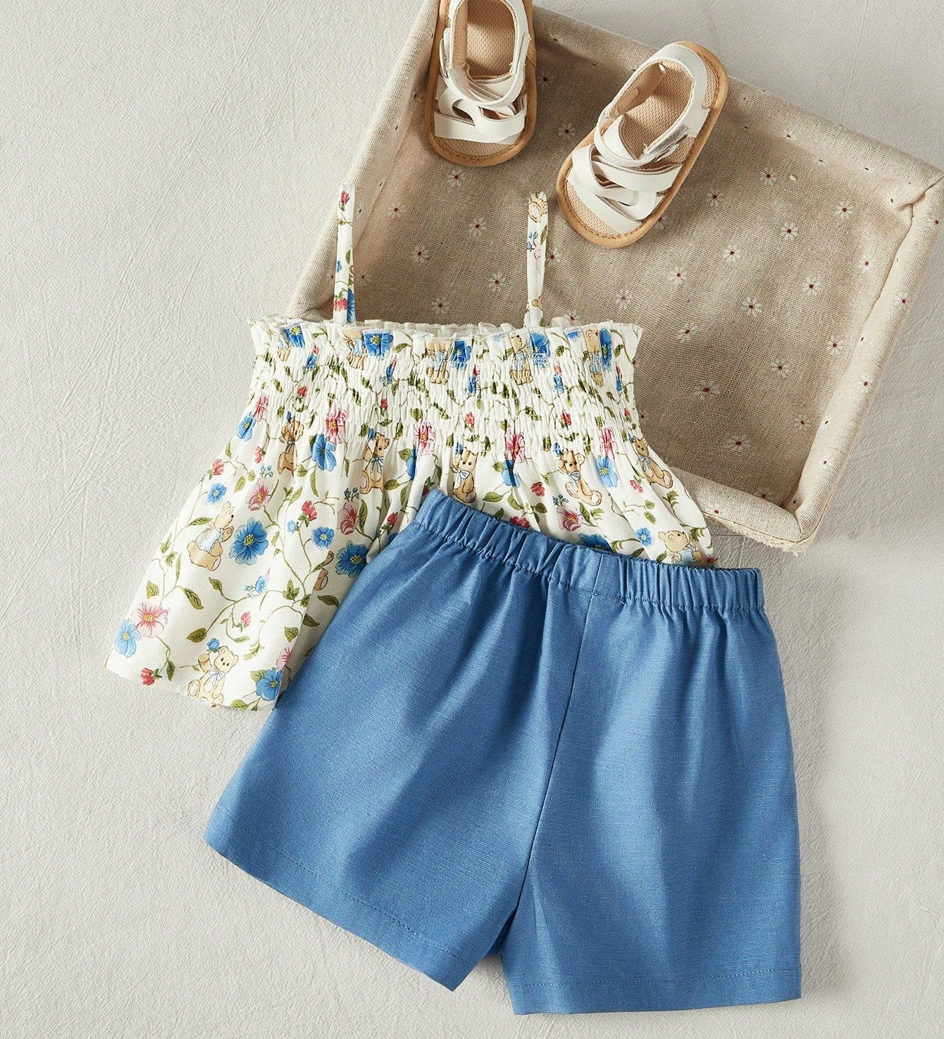 Conjunto Bebê Menina Floral com Ursinhos Laços e Shorts 003 Conjunto Menina 12 Kabannas 