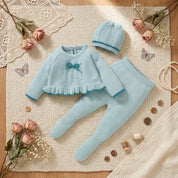 Conjunto Bebê Menina Inverno Tricot 3 Peças com Gorro Moda Vintage Infantil 94 Kabannas 