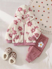 Conjunto Bebê Menina Jaqueta Fleece Floral e Calça 004 Conjunto Menina 15 Kabannas Branco e rosa 0-3 Meses 