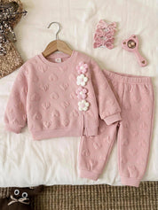 Conjunto Bebê Menina Moletom Coração Flores 3D e Calça 004 Conjunto Menina 18 Kabannas 