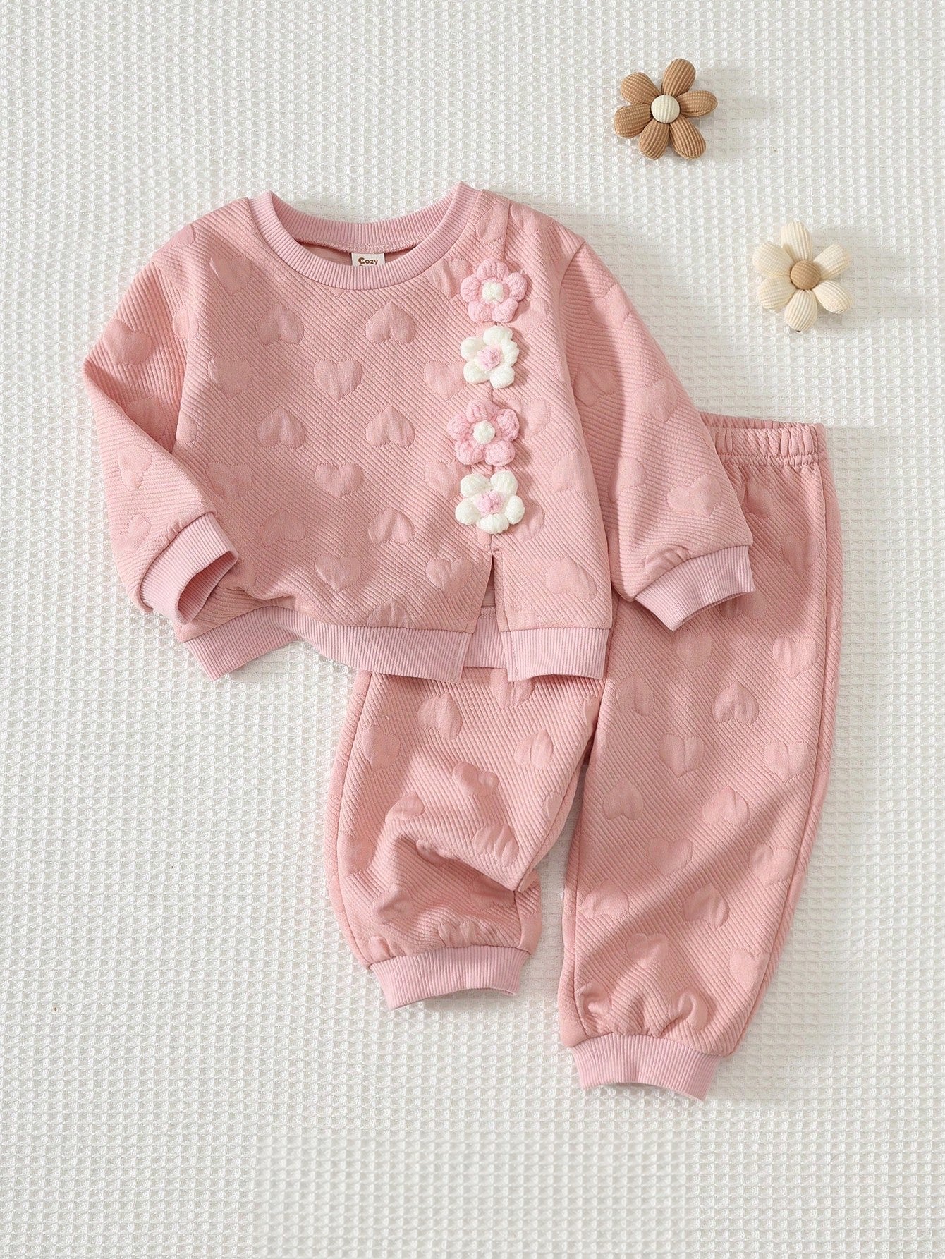 Conjunto Bebê Menina Moletom Coração Flores 3D e Calça 004 Conjunto Menina 18 Kabannas 