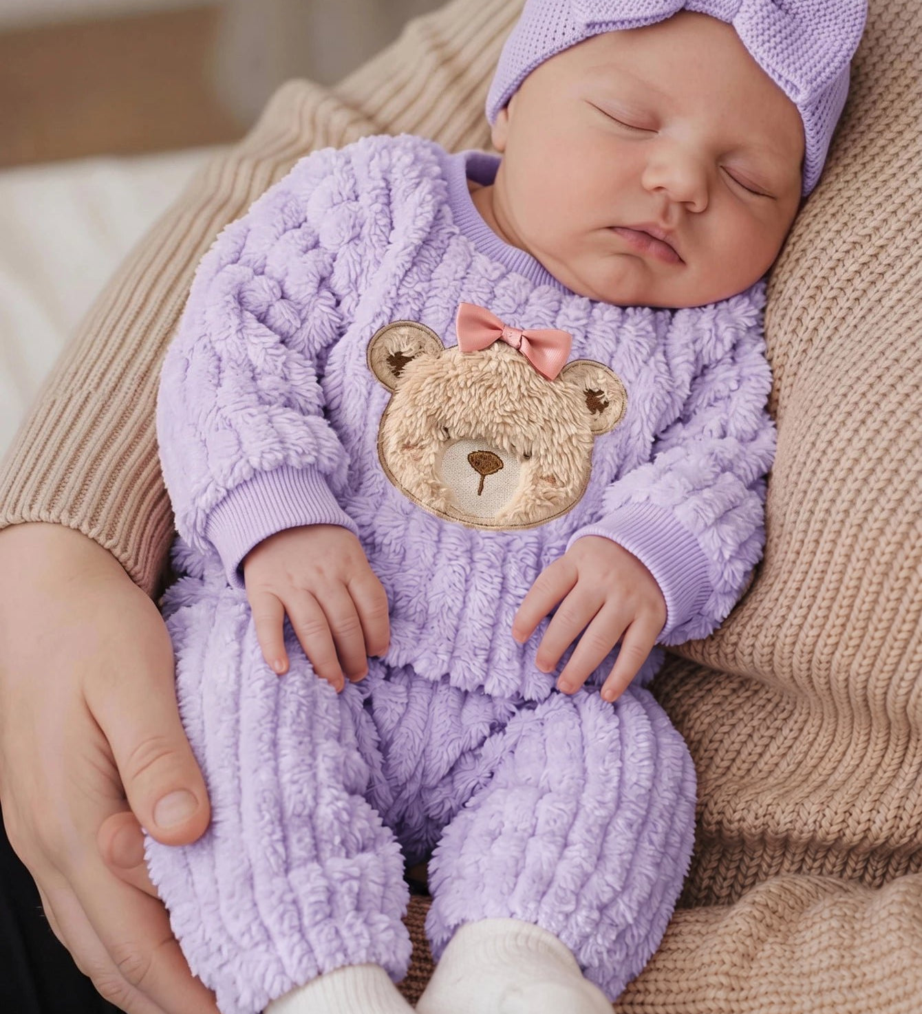 Conjunto Bebê Menina Moletom Fleece Ursinho e Calça 004 Conjunto Menina 17 Kabannas Lilás 1-3 Meses 