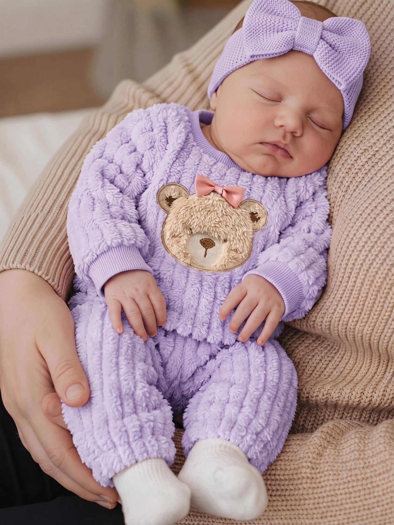 Conjunto Bebê Menina Moletom Fleece Ursinho e Calça 004 Conjunto Menina 17 Kabannas Lilás 1-3 Meses 