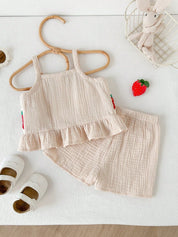Conjunto Bebê Menina Regata Crochê Morango e Short Musselina 004 Conjunto Menina 14 Kabannas 