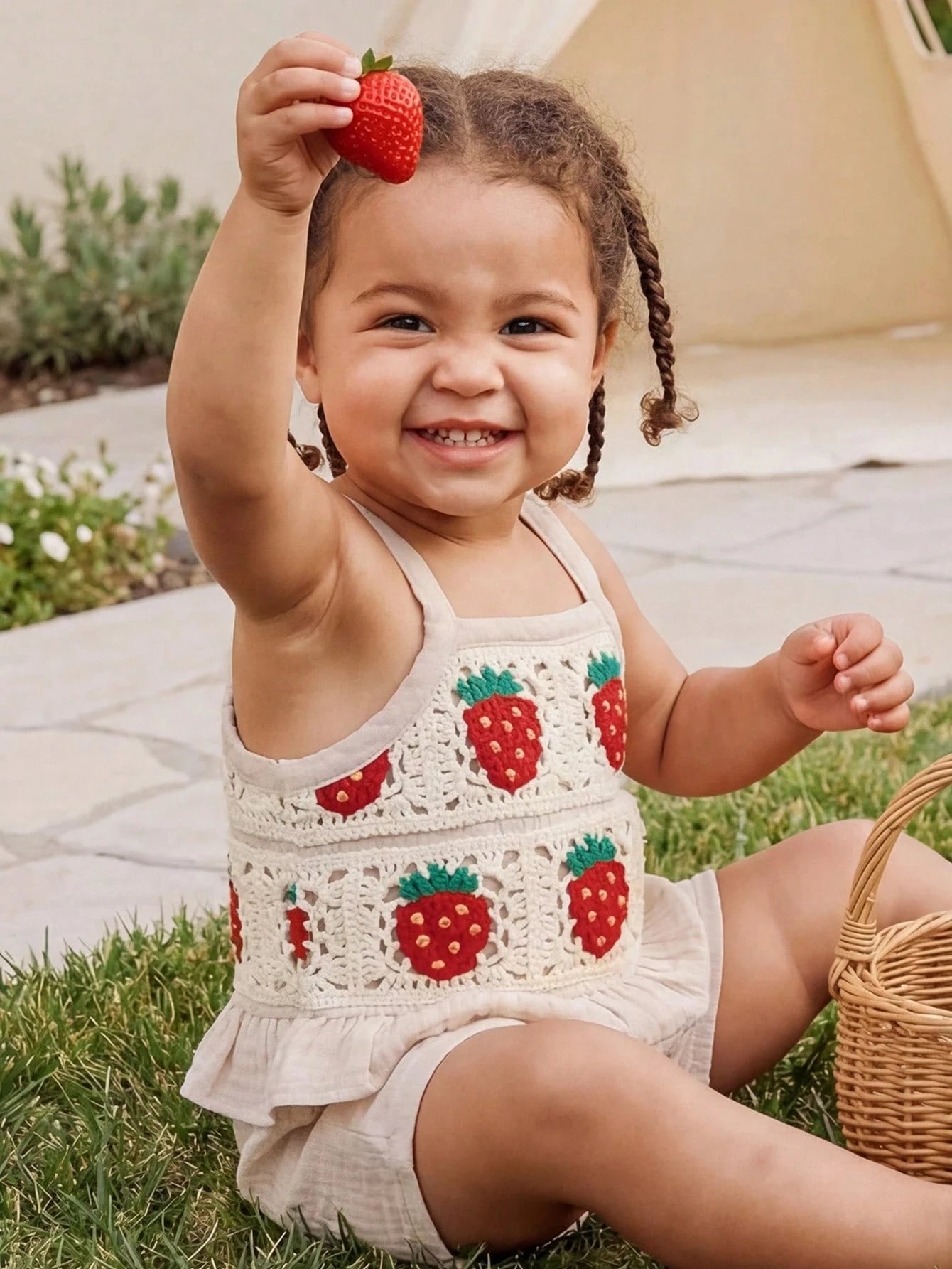 Conjunto Bebê Menina Regata Crochê Morango e Short Musselina 004 Conjunto Menina 14 Kabannas 