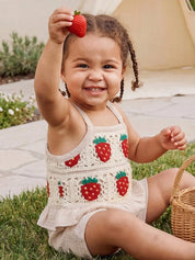 Conjunto Bebê Menina Regata Crochê Morango e Short Musselina 004 Conjunto Menina 14 Kabannas 