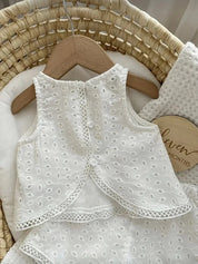 Conjunto Bebê Menina Top e Short Bordado Inglês Renda Vazada Conjunto Menina 03 Kabannas 
