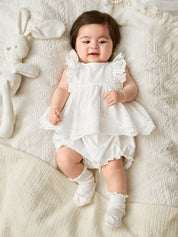 Conjunto Bebê Menina Vestido Bordado Ilhó e Shorts 004 Conjunto Menina 21 Kabannas 