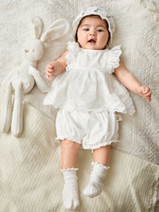 Conjunto Bebê Menina Vestido Bordado Ilhó e Shorts 004 Conjunto Menina 21 Kabannas 