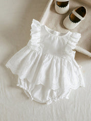 Conjunto Bebê Menina Vestido Bordado Ilhó e Shorts 004 Conjunto Menina 21 Kabannas Branco 0-1 Meses 