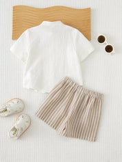 Conjunto Bebê Menino 2 Peças Camisa Gola Padre e Shorts Listrado 001 Conjunto Menino 06 Kabannas 