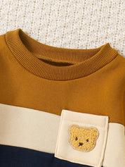 Conjunto Bebê Menino Blusão Color Block Aplique Urso Moletom + Calça Jeans Elástica Conjunto Menino 06 Kabannas 