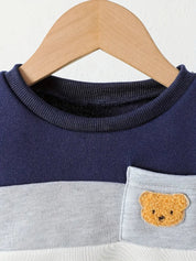 Conjunto Bebê Menino Blusão Color Block Aplique Urso Moletom + Calça Jeans Elástica Conjunto Menino 06 Kabannas 