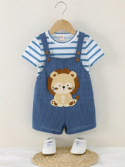Conjunto Bebê Menino Camiseta Listrada e Jardineira Leão 004 Conjunto Menino 32 Kabannas 