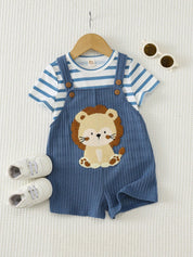 Conjunto Bebê Menino Camiseta Listrada e Jardineira Leão 004 Conjunto Menino 32 Kabannas 