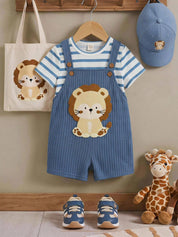 Conjunto Bebê Menino Camiseta Listrada e Jardineira Leão 004 Conjunto Menino 32 Kabannas 