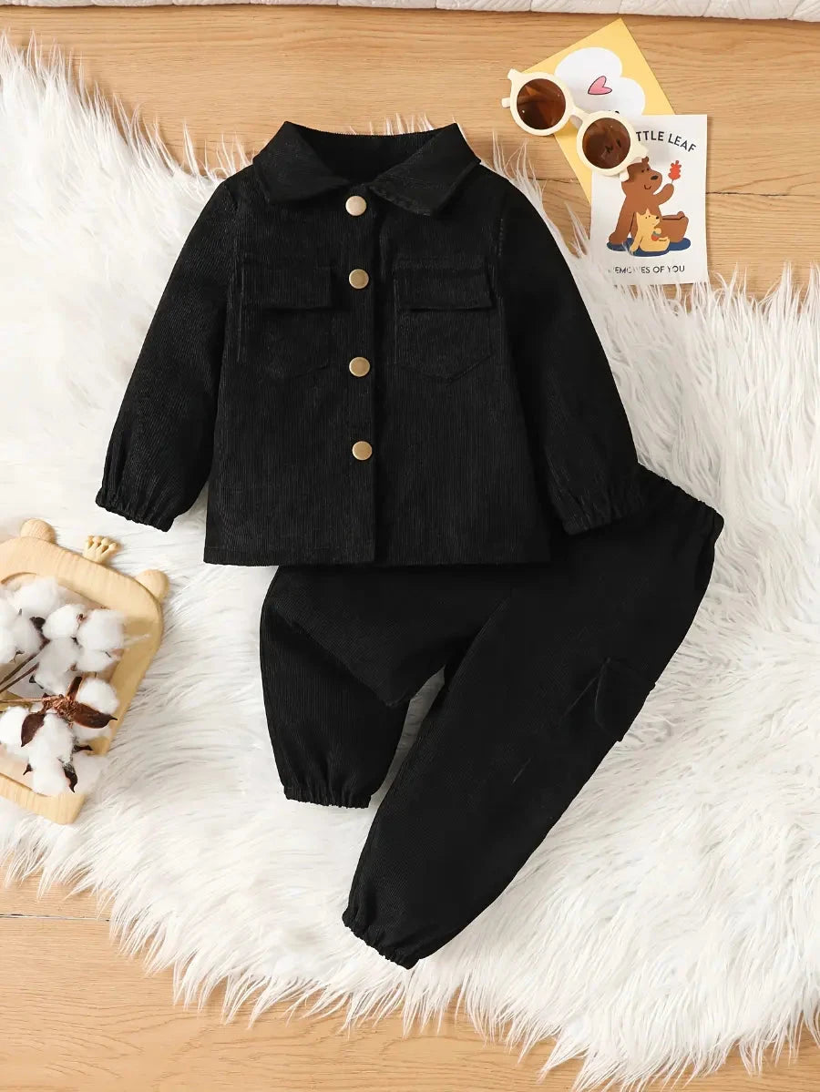 Conjunto Bebê Menino Jaqueta e Calça Bombazine Manga Longa Casual Outono Inverno Conjunto Menino 02 Kabannas Preto 6-9 Meses 