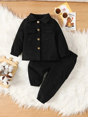 Conjunto Bebê Menino Jaqueta e Calça Bombazine Manga Longa Casual Outono Inverno Conjunto Menino 02 Kabannas Preto 6-9 Meses 