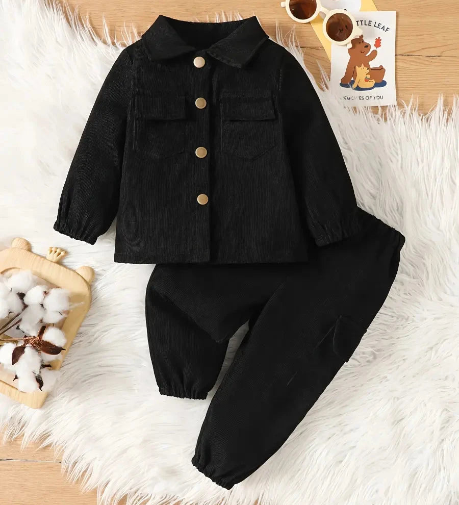 Conjunto Bebê Menino Jaqueta e Calça Bombazine Manga Longa Casual Outono Inverno Conjunto Menino 02 Kabannas Preto 6-9 Meses 