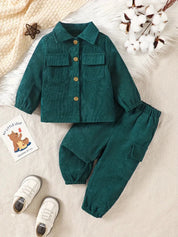 Conjunto Bebê Menino Jaqueta e Calça Bombazine Manga Longa Casual Outono Inverno Conjunto Menino 02 Kabannas Verde 6-9 Meses 