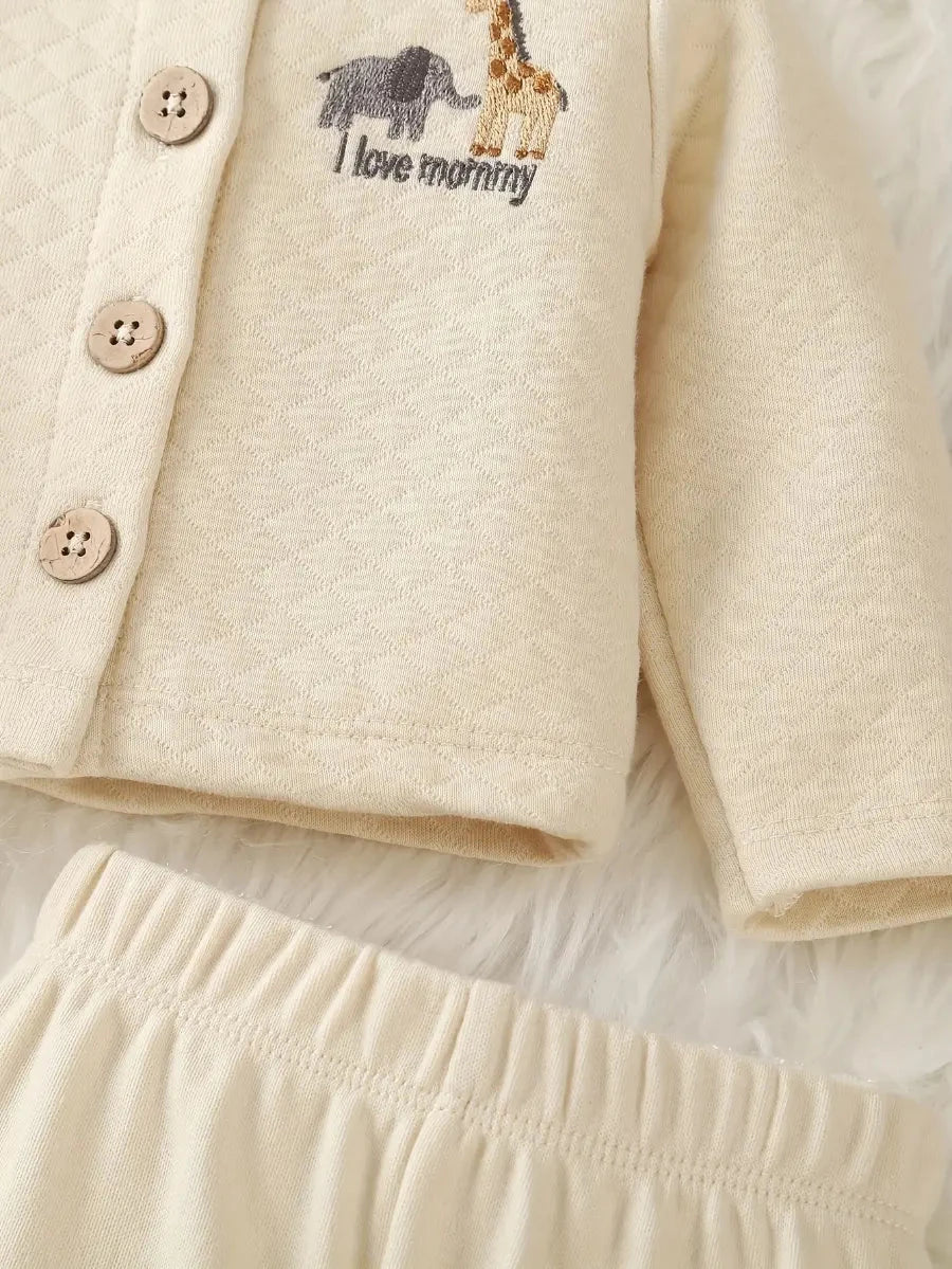 Conjunto Bebê Menino Kit 4 Peças Body Listrado Cardigan Bordado Girafa Calça e Touca Conjunto Menino 11 Kabannas 