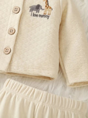 Conjunto Bebê Menino Kit 4 Peças Body Listrado Cardigan Bordado Girafa Calça e Touca Conjunto Menino 11 Kabannas 