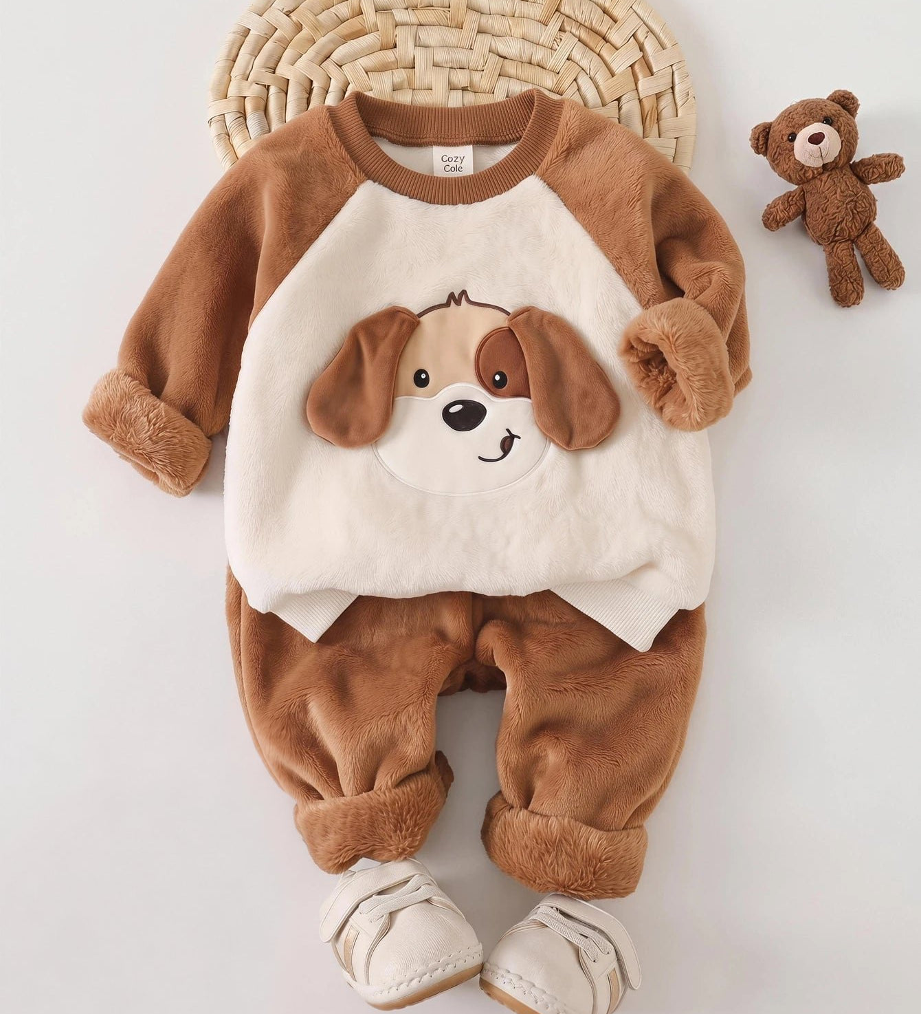 Conjunto Bebê Menino Moletom e Calça Plush Cachorro 3D 004 Conjunto Menino 42 Kabannas Marrom 0-6 Meses 